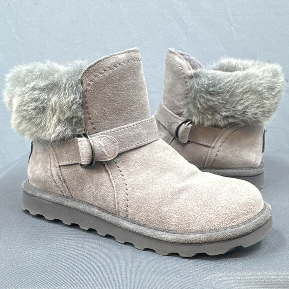BEARPAW Koko Boot 8 Gray Fog Suede Faux Fur Sherpa Winter Comfort Slip On Y2K - Picture 1 of 16